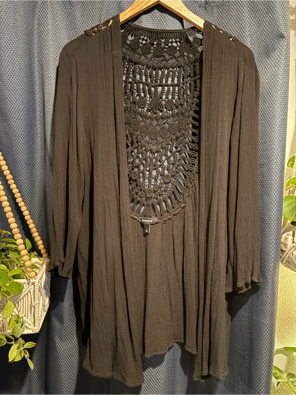 torrid Black Crochet-Back Boho-Chic Kimono